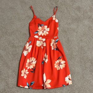 Floral flowy dress red orange